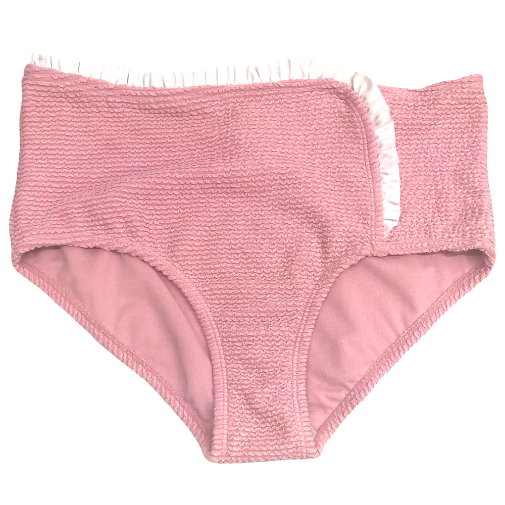 Textured Pink Bikini Bottom White Lace Trim 16